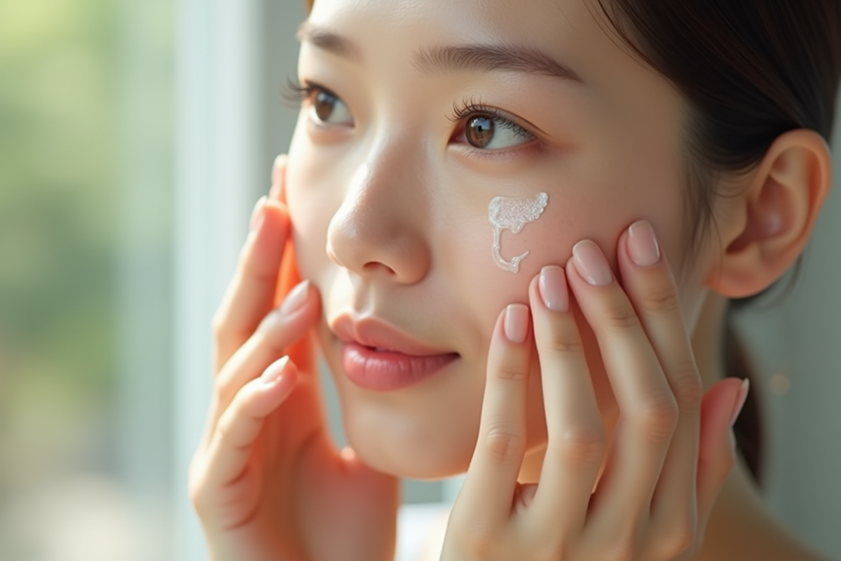 Mains appliquant un serum sur la joue d