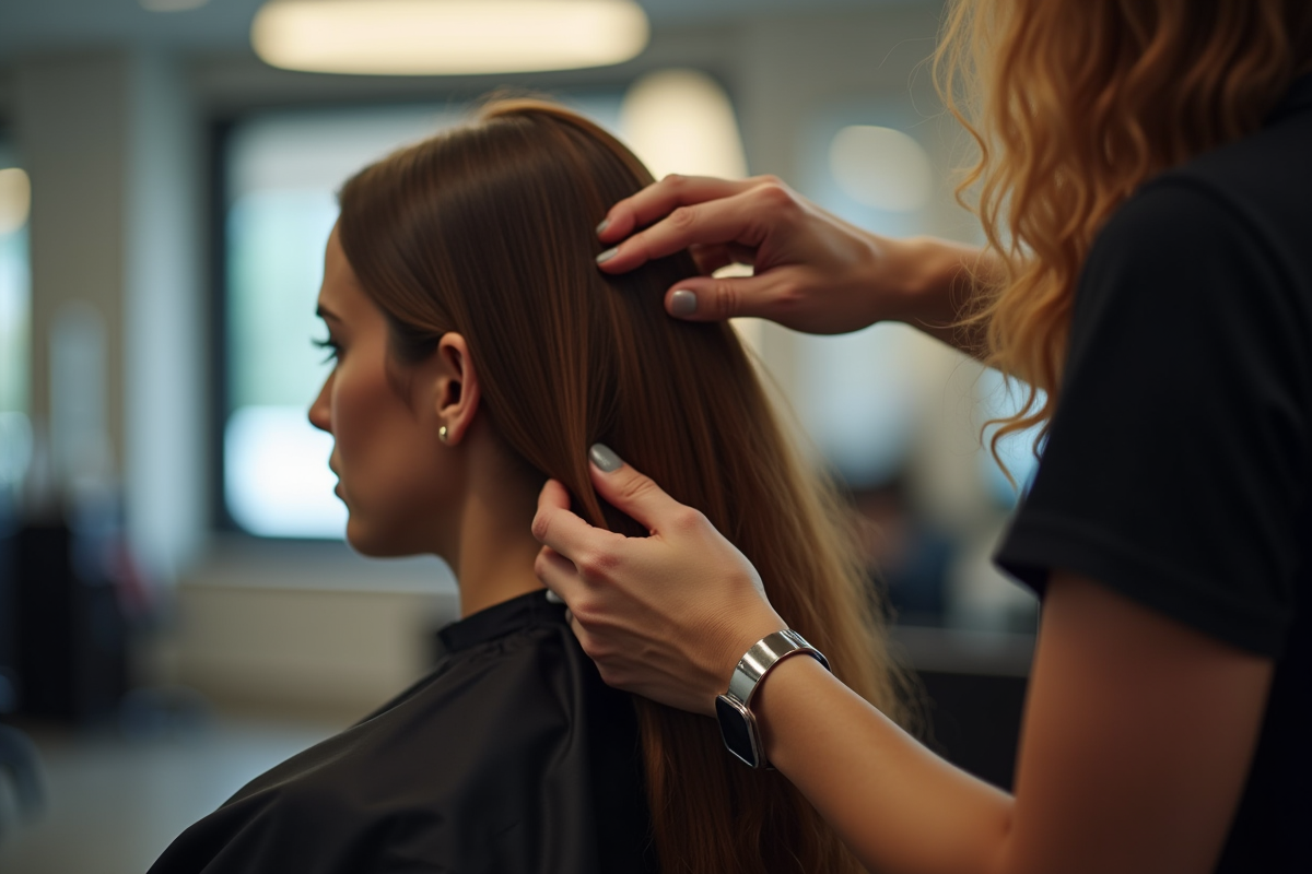 Coiffeur vérifiant la santé des cheveux d
