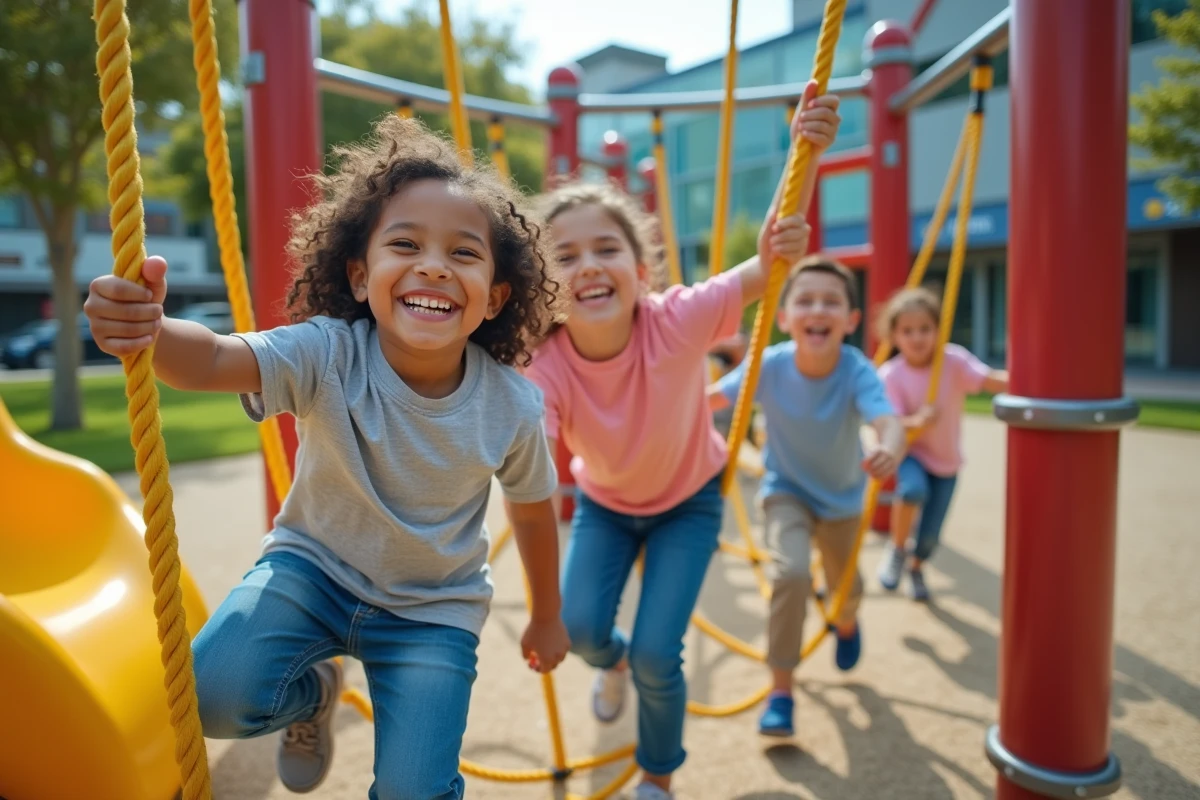Enfants jouant sur une aire de jeux moderne à Miramas