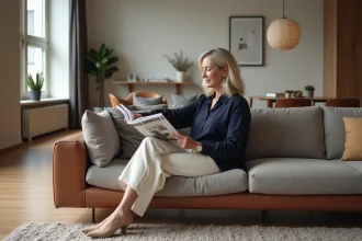 Canapé bi-matière Rivoli de Steiner dans un intérieur moderne