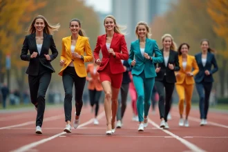 championnat national de course en escarpins avec des participantes en action