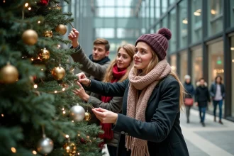 Sapins de Noël décorés avec des matériaux couture à Paris