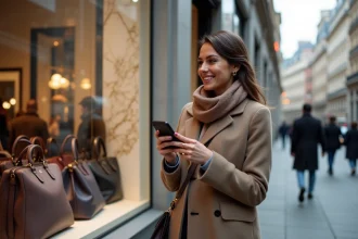 Femme élégante avec plusieurs sacs à main colorés