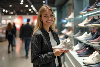 Paire de chaussures tendance exposée dans le magasin New Look à Paris