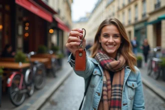 Porte-clé en cuir élégant et artisanal, symbole de raffinement français