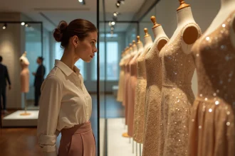 Bijoux et tenues vintage exposés à la Galerie Renaissance à Paris