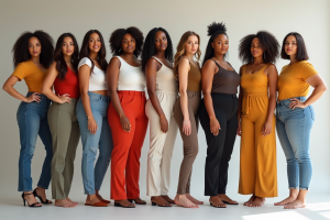 Groupe de femmes aux silhouettes variées en tenues taille 42