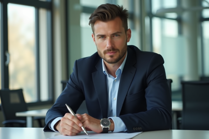 Homme en costume au bureau avec montre élégante