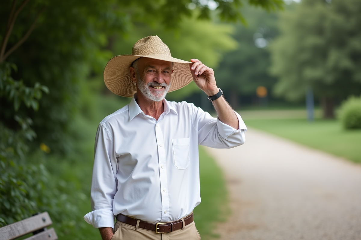 Homme portant un chapeau dans un parc en plein air