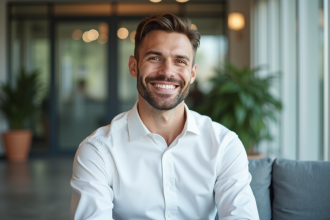Homme d'affaires souriant dans un bureau moderne