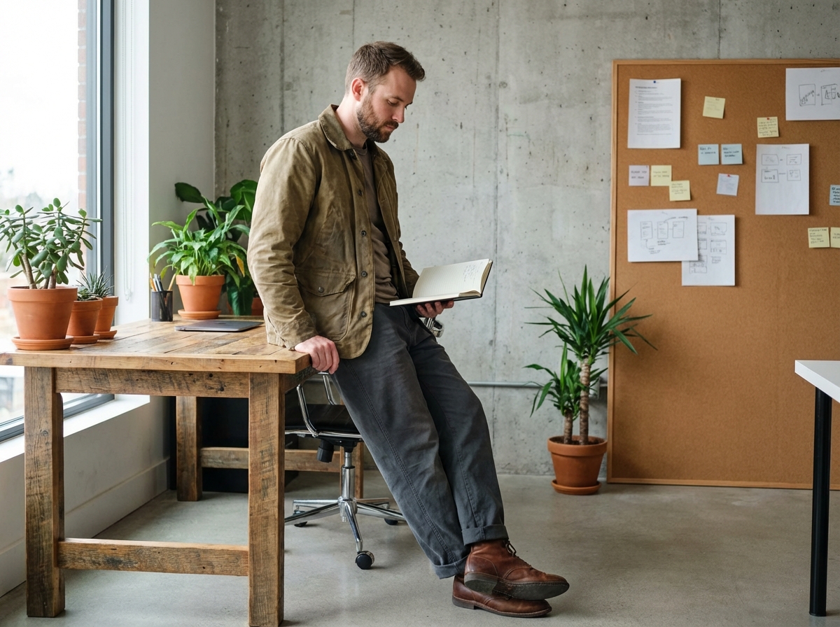 Homme en tenue décontractée dans un espace de travail moderne