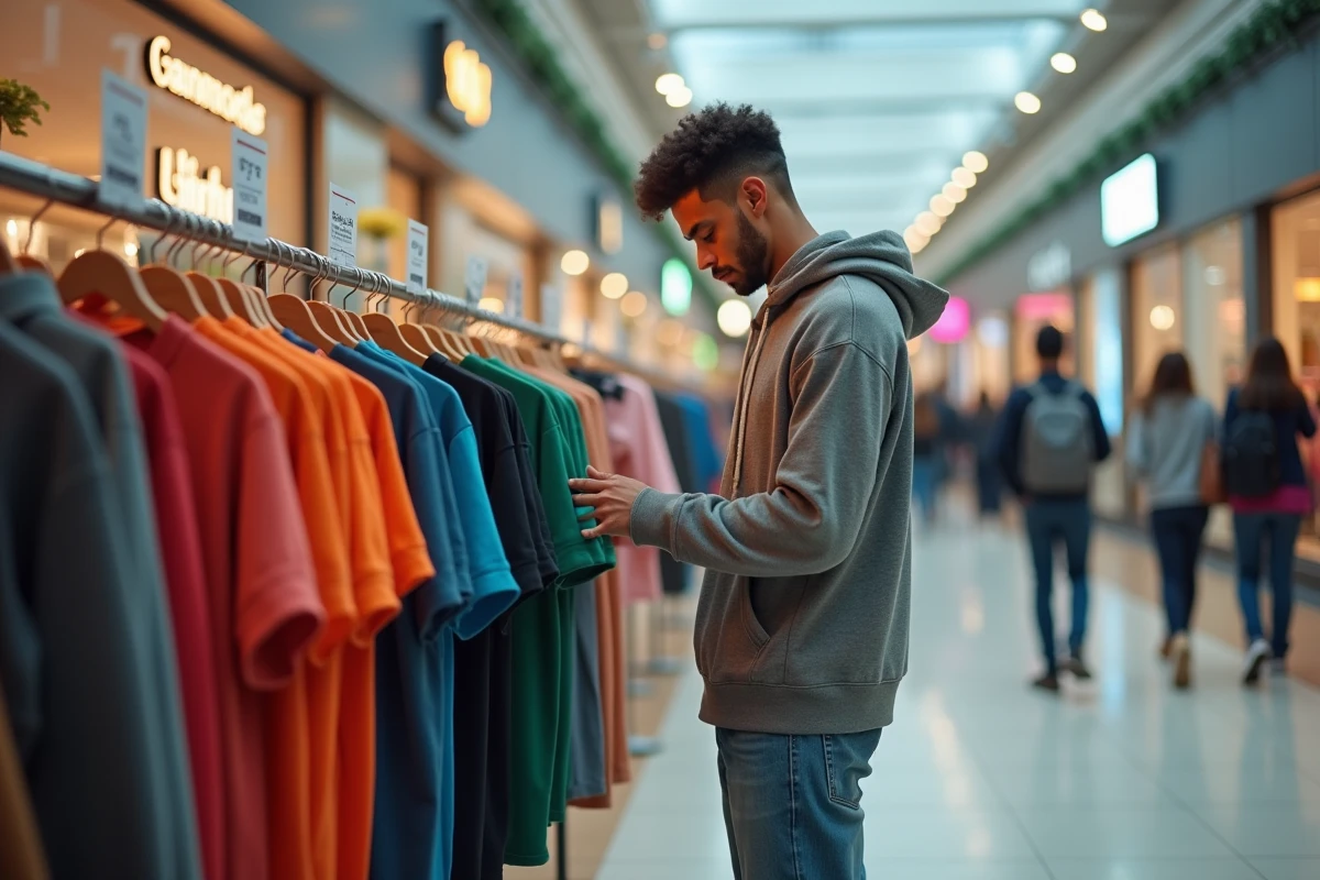 Jeune homme regardant des chemises en magasin