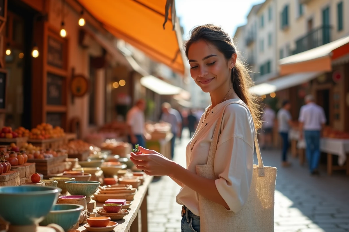 Femme locale faisant ses courses sur un marché provençal authentique à Marseille, loin des zones touristiques