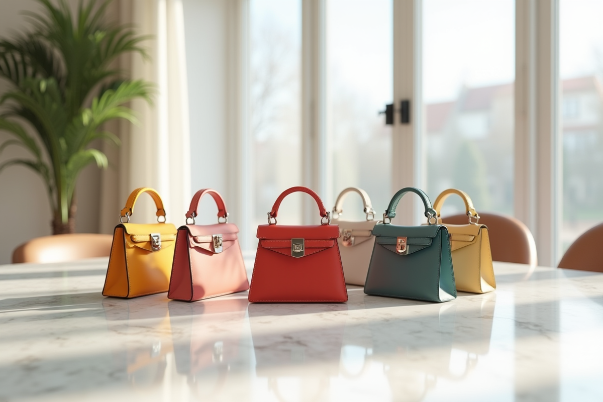 Mini sacs colorés sur table en intérieur lumineux