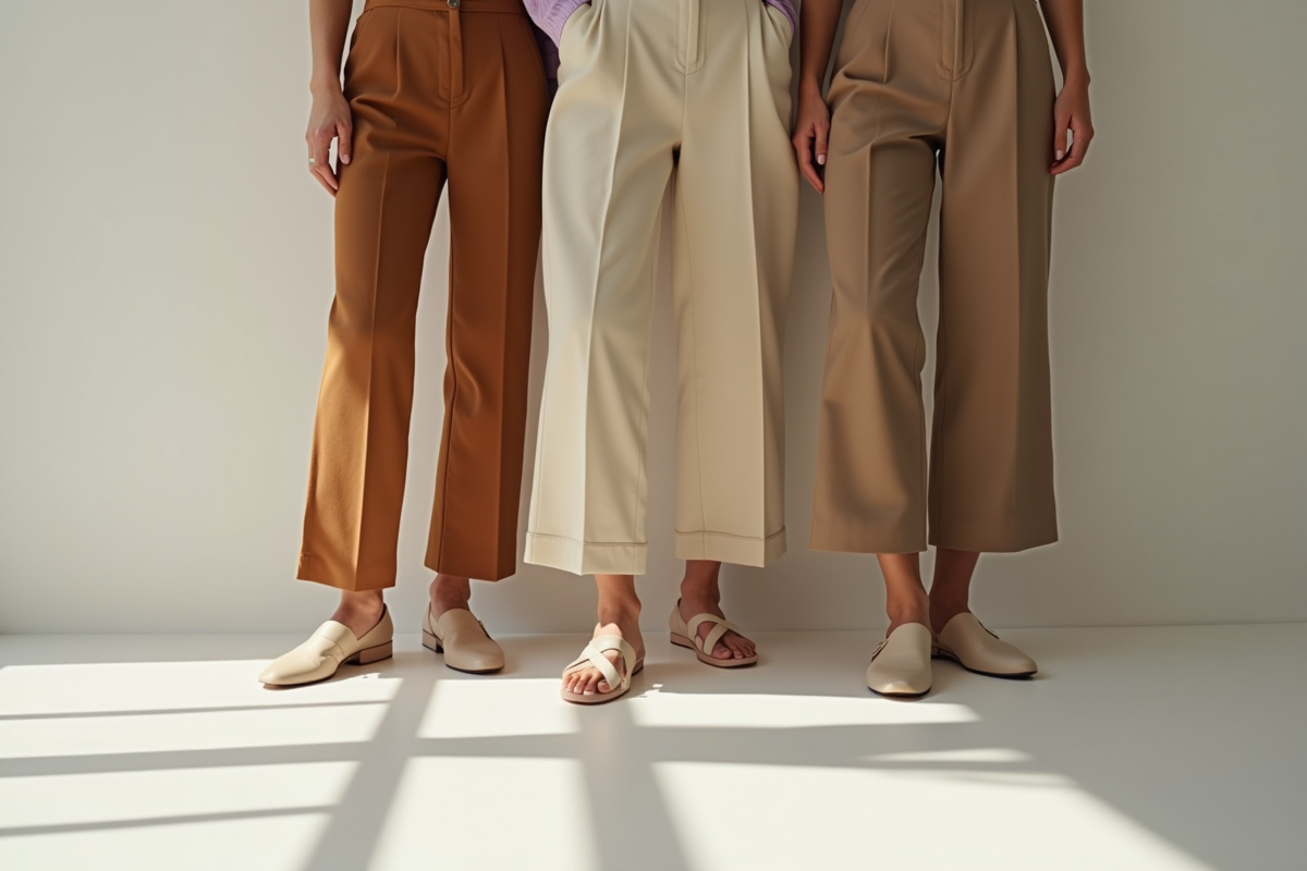 Gros plan sur jambes avec pantalons tendance 2025 en studio