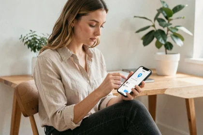 Jeune femme suivant sa commande Shein sur smartphone avec interface de suivi de colis en 2026